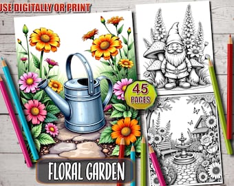 Blumen Garten Malbuch: 45 druckbare Seiten für Erwachsene & Kinder (PDF-Download