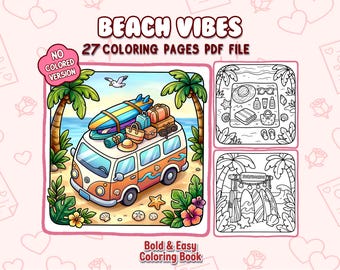 Kleurboek Beach Vibes | Leuke tropische zomertaferelen, opvallende en gemakkelijke kleurplaten, kawaii ontspannende kunst, afdrukbaar voor kinderen en volwassenen