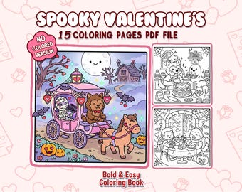 Valentine Coloring Pages for Kids & Adults | Spooky Cute Valentine Coloring Book – Horror Characters in Romantic Scenes Easy Printable PDF