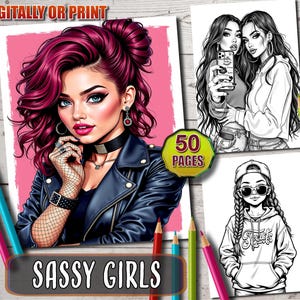 Anime Sassy Girls Coloring Book, Cute Manga Fantasy Anime Coloring Pages for Adults & Children, Instant Download, Printable PDF