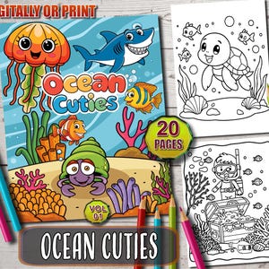 Kleurboek Ocean Cuties: 20 Sea Life-ontspanningspagina&#39;s (pdf-bestand)