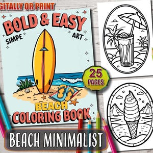 Simple Art Coloring Book: Beach Scenery Coloring Pages with Minimalist Art, Bold and Easy Designs for Relaxation, Perfect for All Ages