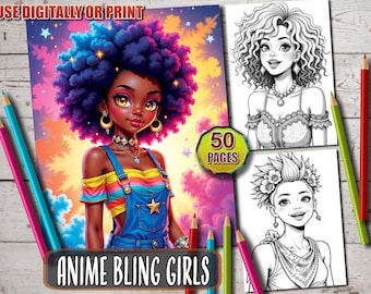Anime Girls Coloring Book: Grayscale Manga Art (Printable PDF)