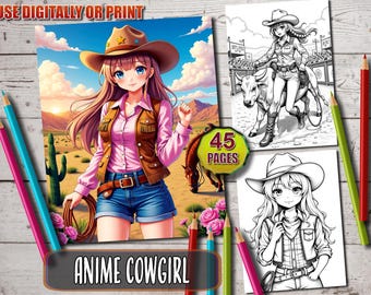 Anime Cowgirl Coloring Book: 45 Wild West Pages (Printable PDF)