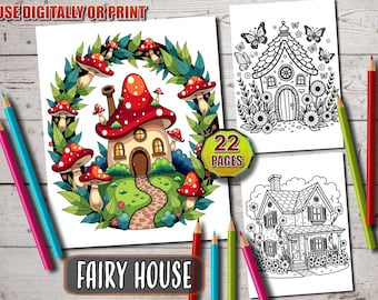 Fairy Houses Coloring Book: 22 Enchanted Fantasy Cottages (Printable PDF)
