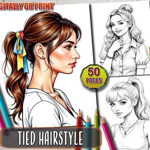 Tied Hairstyles Coloring Book: Grayscale Portraits for Adults & Teens (Printable PDF)