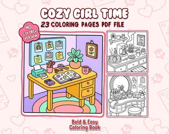Gedurfd en gemakkelijk kleurboek – Cosy Girl Moments kleurplaten | Ontspannende afdrukbare zelfzorgscènes, kalmerende activiteiten voor volwassenen en kinderen