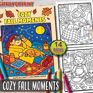 Cozy Fall Coloring Book: Kawaii Autumn Scenes, Hygge Activities (PDF Pattern