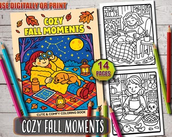 Cozy Fall Coloring Book: Kawaii Autumn Scenes, Hygge Activities (PDF Pattern