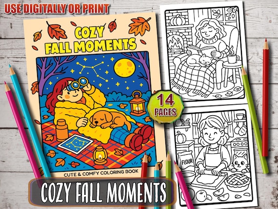 Cozy Fall Coloring Book: Kawaii Autumn Scenes, Hygge Activities (PDF Pattern