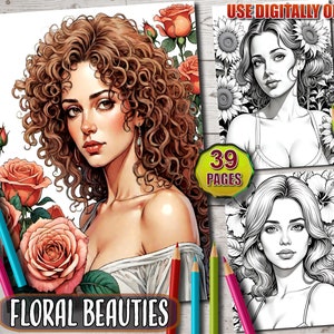 Floral Beauties Coloring Book: Women with Flowers (Printable PDF)