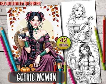 Gothic Women Coloring Book: 42 Elegant Dark Fantasy Portraits (PDF Download)