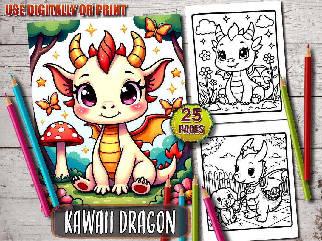 25 Little Kawaii Dragon Coloring Book – Printable Kawaii Dragon Life ...