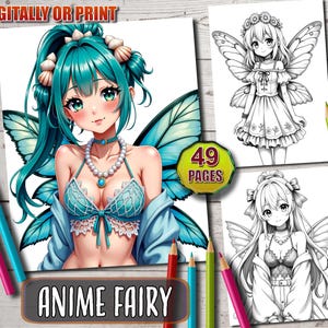 Anime Fee Malbuch, verzauberte Anime Feen, süße Manga Fantasy Malseiten für Kinder & Erwachsene, sofortiger Download, druckbare PDF-Datei
