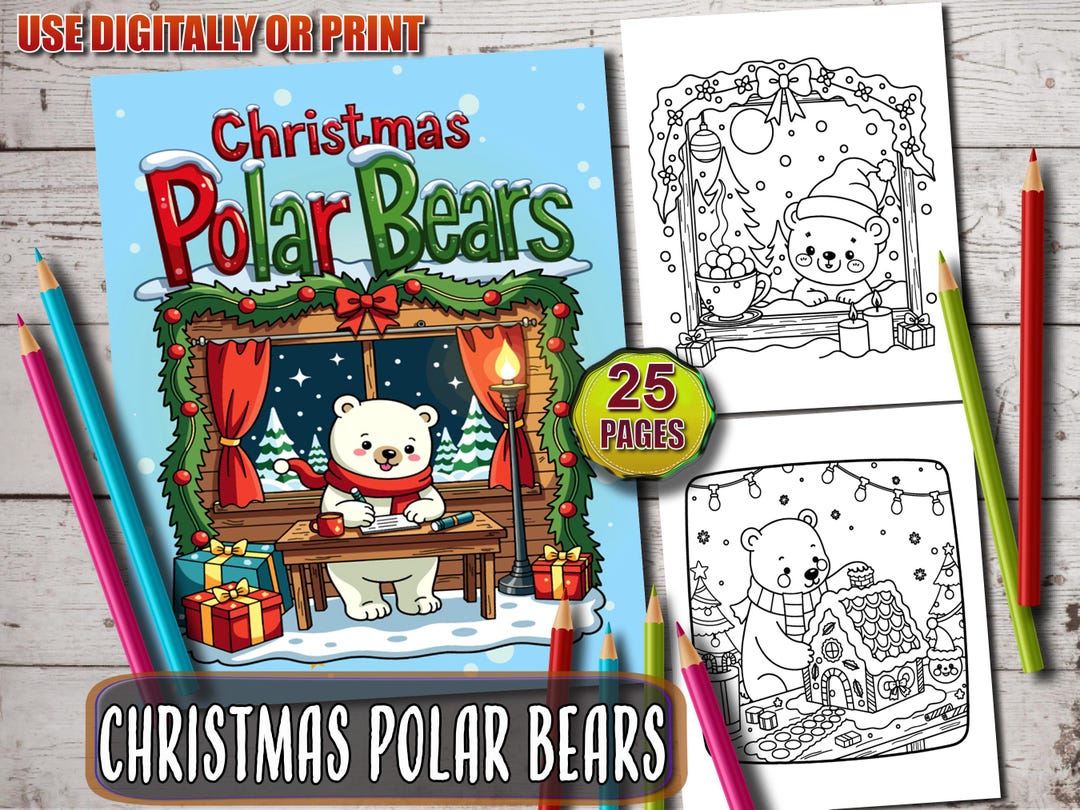 Polar Bear Christmas Coloring Page | Cute Polar Bear Holiday | Winter ...