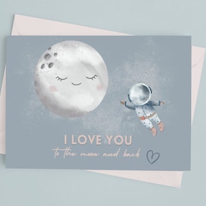 Cartão postal digital "Para a lua e de volta" / cartão de Dia dos Namorados / cartão de felicitações / cartão de presente / impressão artística