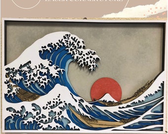 Digital Multilayer Laser-Cut File: "The Great Wave" - Wall decor