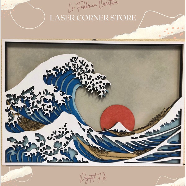 Digital Multilayer Laser-Cut File: "The Great Wave" - Wall decor