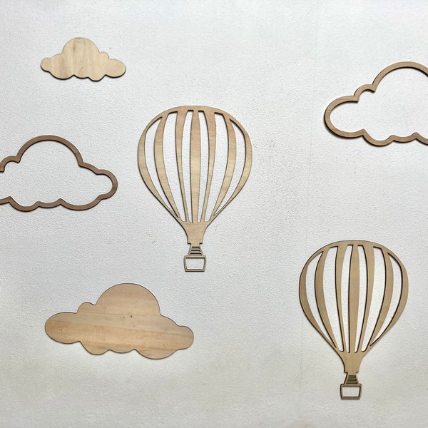 Hot Air Balloons and Clouds Digital File - Two-Dimensional Project for Laser Cutting - AI, DXF, SVG Formats