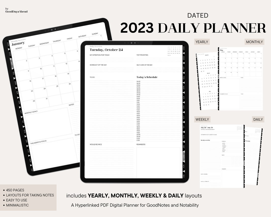Digital Dated Planner 2023, Goodnotes Planner, iPad Planner, Notability