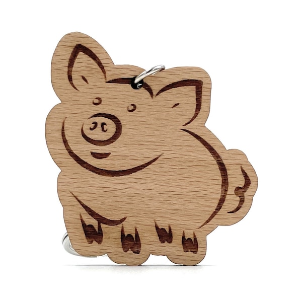 E&BLaserManufaktur Schwein Glücksschwein pig Beech Wood Noble Handmade Keychain Pendant Keychain