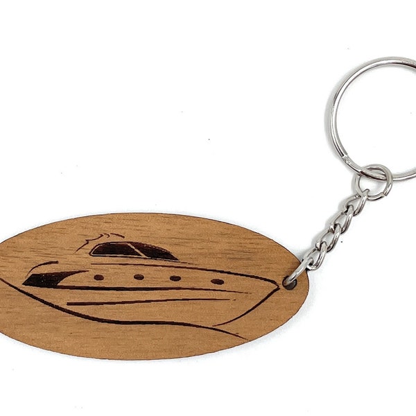 E&BLaserManufaktur Yacht Tigerwood Holz Edel Handmade Schlüsselanhänger Anhänger Keychain