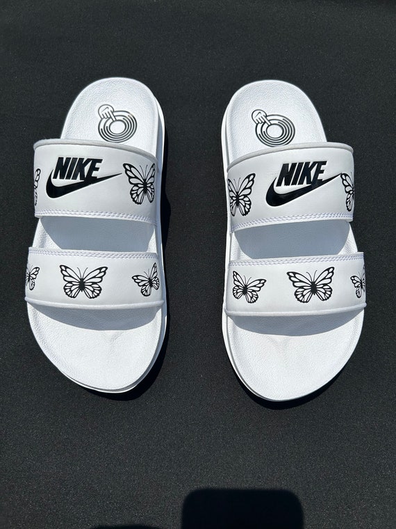 Custom Painted Butterfly Nike Slides White Nike Summer Sandals