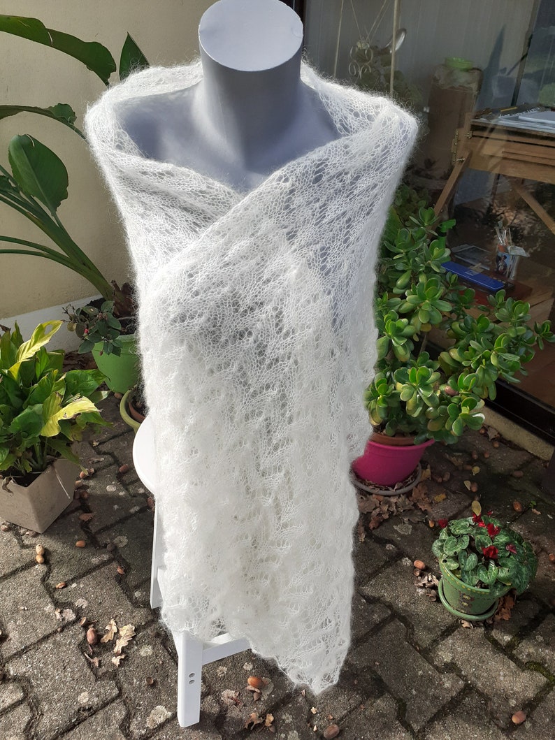Hand-knitted off-white silk and mohair stole image 1