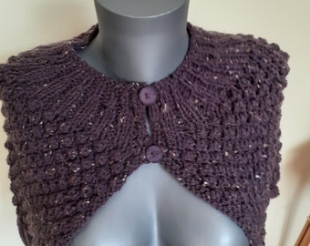 Hand knitted shoulder warmers speckled plum
