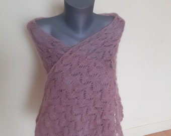 Hand-knitted old pink silk and mohair stole