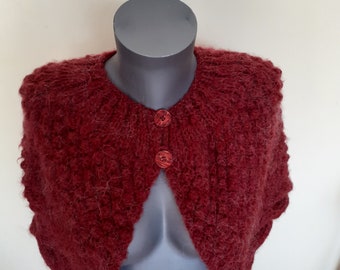 Hand knitted shoulder warmers garnet red