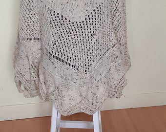 Hand knit speckled ecru poncho