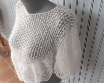 Hand-knitted off-white silk and mohair cape