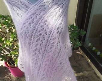 Hand-knitted pale pink silk and mohair stole
