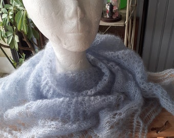 Knitted sky blue mohair and silk scarf 06
