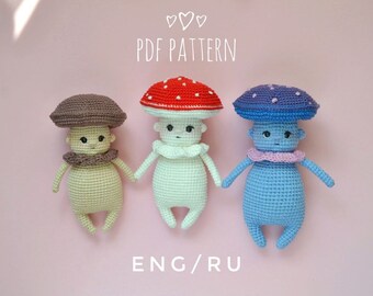 Mushroom boy crochet pattern PDF toy