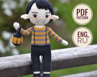 Häkelanleitung (PDF) für einen Vampir-Dracula, Amigurumi-Puppenmuster, Halloween-Häkelgeschenk, gruselig-süßes Amigurumi, gotische Häkeldeko
