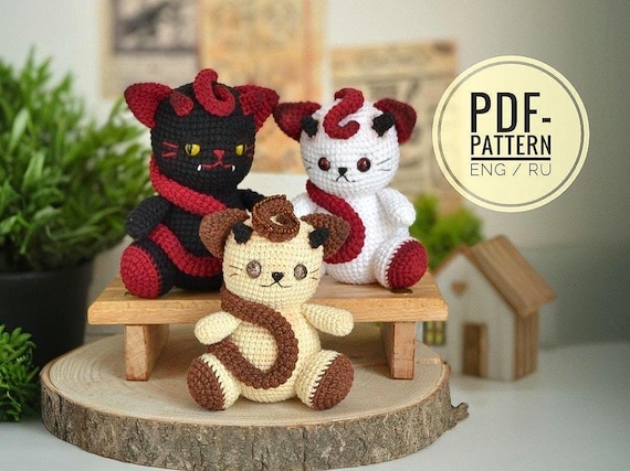 Crochet PDF-Pattern Witch's Cat Familiar toy, halloween amigurumi pattern spirit