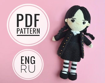 Pattern Wednesday. PDF pattern doll, crochet pattern Wednesday, amigurumi pattern