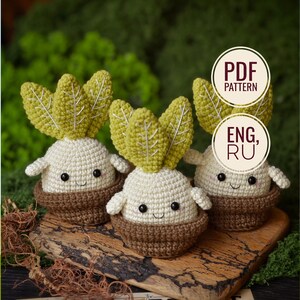 Mönster för virkad växt i kruka | Amigurumi-växt PDF-handledning | Mönster för söta virkblommor PDF, Eng/Ru