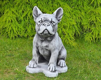 Stoneandstyle Steinfigur Frenchie - Schwarze Französische Bulldogge, Frostfest, Made In Germany