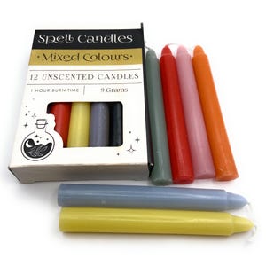 Spell Candles - for spell and ritual work. Various colours and intentions. Box of 12 candles.