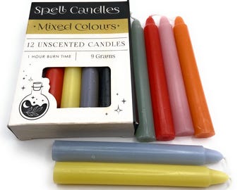 Spell Candles - for spell and ritual work. Various colours and intentions. Box of 12 candles.