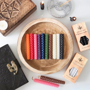 Beeswax Magic Spell Candles - for spell & ritual work. Various colours and intentions, available in 3s or 6s,  set of colours, or pick&#39;n&#39;mix