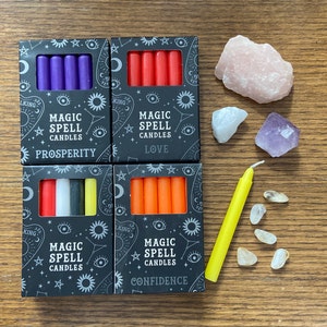 Magic Spell Candles - for spell and ritual work. Various colours and intentions. Box of 12 candles, or spilt and sold as 3 or 6 candles.