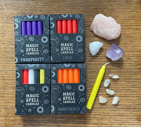 Magic Spell Candles - for spell and ritual work. Various colours and intentions. Box of 12 candles, or spilt and sold as 3 or 6 candles.