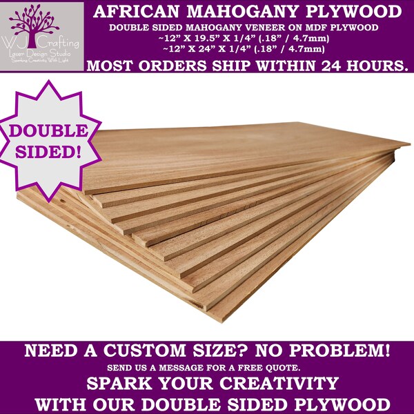 African Mahogany 1/4 Inch DOUBLE Sided With MDF Core, Premium Grade A1, GlowForge / Laser / CNC Ready