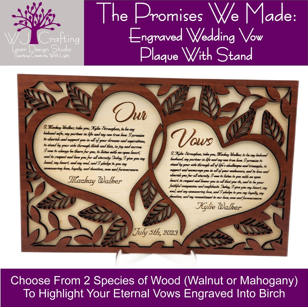 The Promises We Made Engraved Wedding Vow Plaque With Stand Etsy