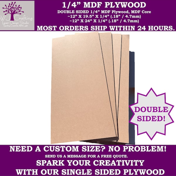 1/4 inch DOUBLE Sided MDF, Premium Grade A1, GlowForge / Laser / X-Tool / CNC Ready