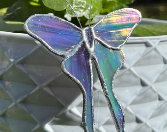 Handmade Iridescent Stained Glass Butterfly Plant Stake
